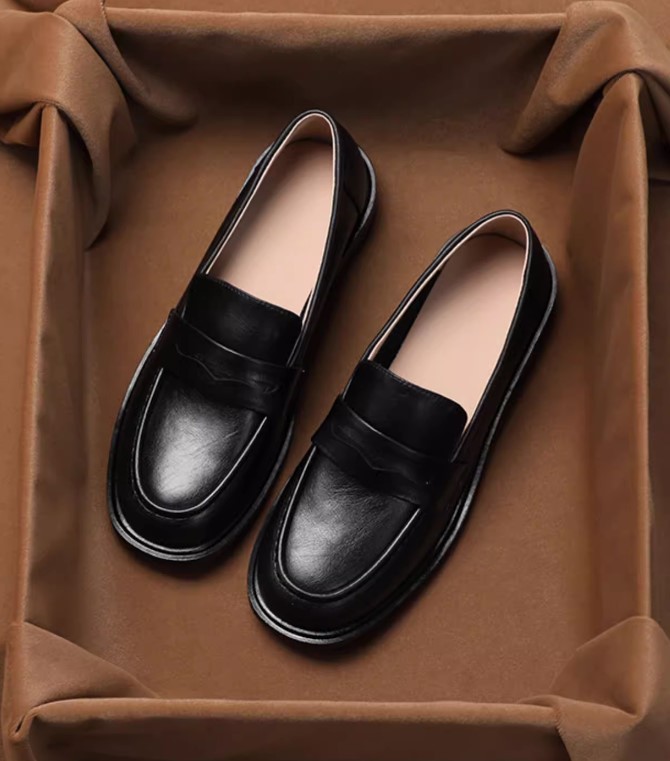 Real soft leather loafers women's spring single shoes retro thick-heeled round toe Mary Jane shoes with one foot of small leather shoes