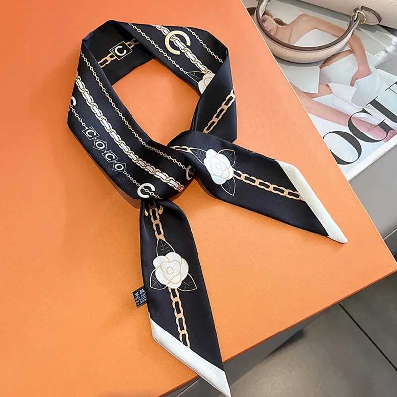 luxury 585cm Slender Model Temperament Small Scarf Long Silk Scarf Hair Band Womens AllMatch DoubleSided StreamerW251029