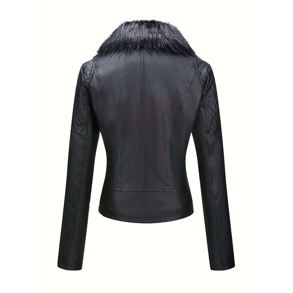 Faux Jacket Retro Faux Leather Jacket Women S Autumn And Winter Motorcycle Coat With Detachable Large Fur Collar