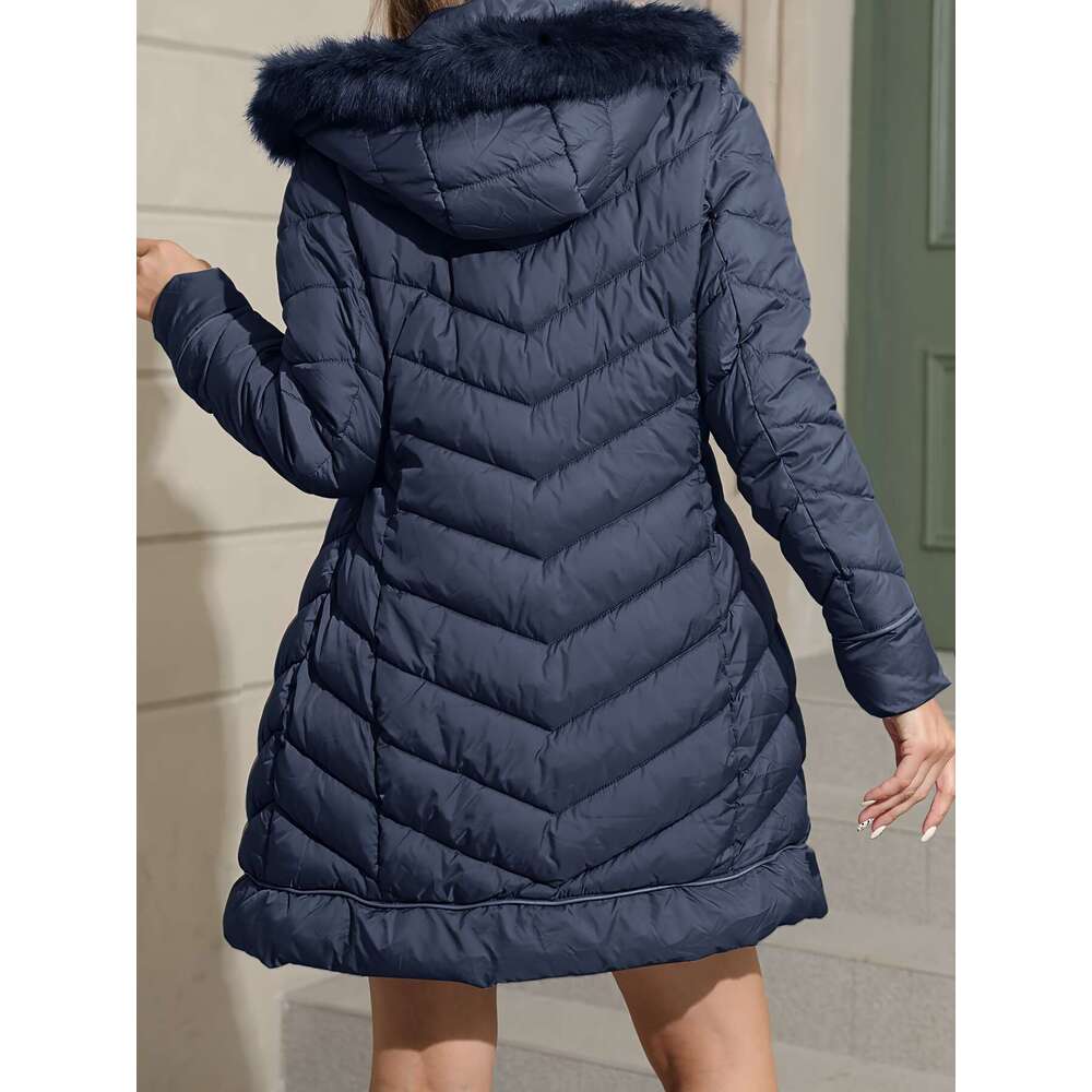 Women S Cozy Fleece Lined Hooded Jacket Slim Fit Mid Length Zip Up With Padded Insulation Solid Color Long Sleeves And Front Pockets For Fall Winter