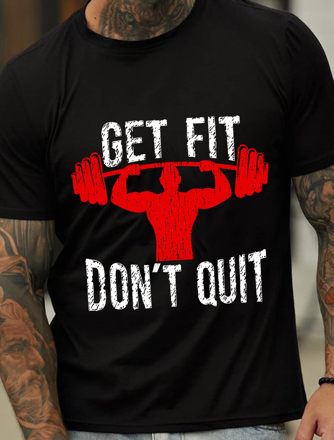 European & American Oversized Fit GET FIT DON'T QUIT Letter Print Men's Cotton Short-Sleeve T-Shirt - TT7063