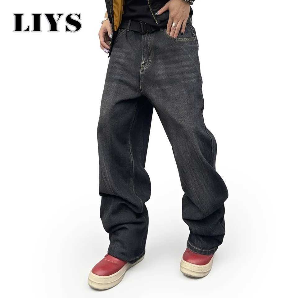 2025 Autumn Mens American Retro Loose Straight Leg Jeans Male Winter Black Daily Casual Denim Pants Women Baggy Stacked Jeans J251030