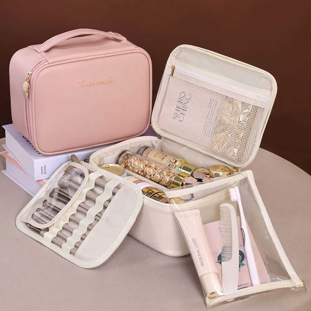 Private Label Multifunctional PU Leather Cosmetic Case Tray Makeup Bag Classified Storage Skin Care Toiletries Makeup Bag J251115