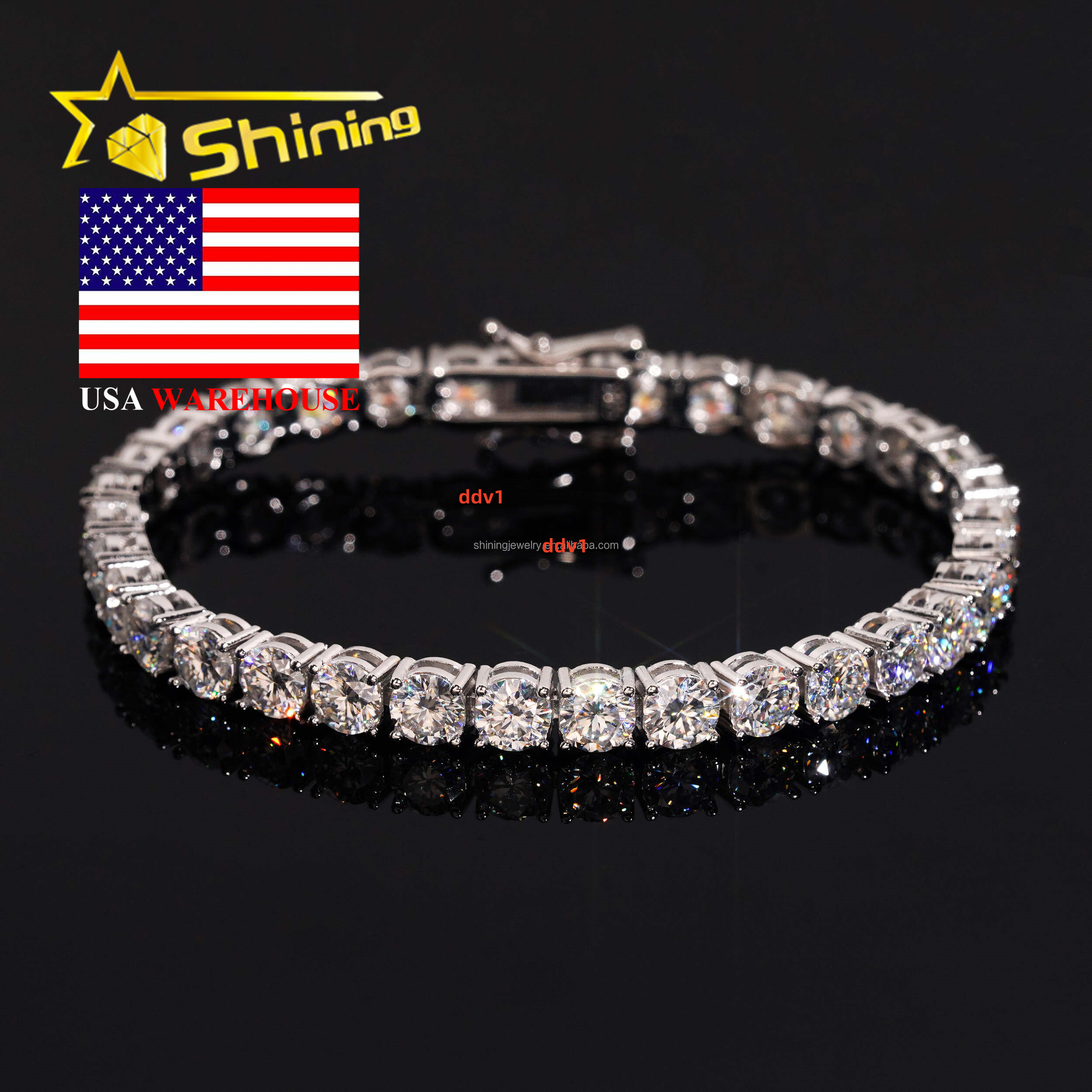 In Stock Ship in USA Warehouse Hip Hop Fire Jewelry FL 5mm Moissanite Prong Setting S925 Solid Silver Iced Out Tennis Bracelet Designer's style