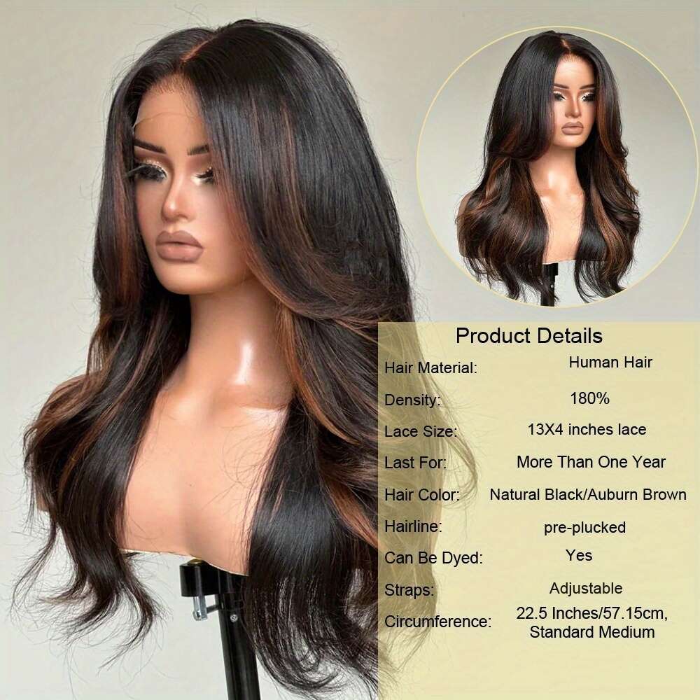 4X4 Ready To Go Brown Highlight Straight Layered Cut Style With Hairline 180% Density Glueless Body Wave Human For Long Wig Looking Natural Brazilian 