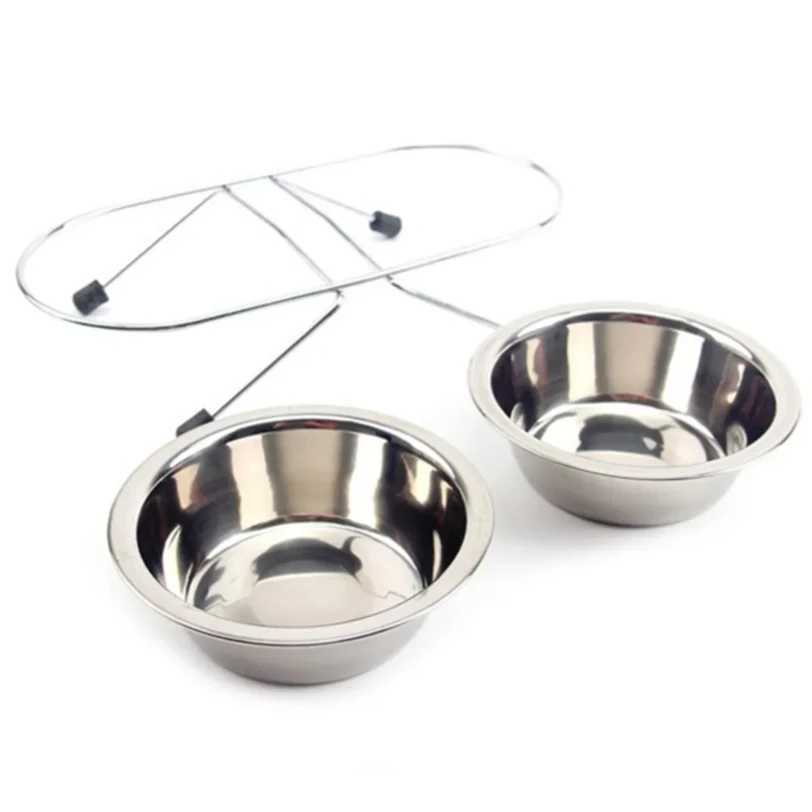 Pet Bowl Stainless Steel Pet Dogs Cat Double Bowls Durable Iron Stand Food Water Dishes Anti Slip Puppy Feeder Pet Supplies J251113
