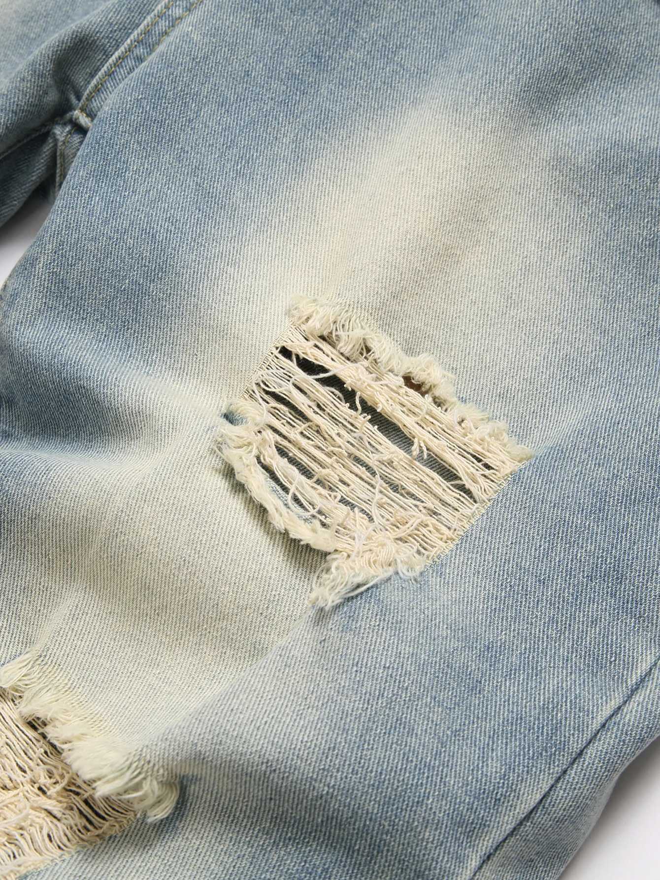 Vintage Streetwear Mens Jeans Relaxed Fit Distressed Washed Blue Mid Waist Denim Pants Straight Leg Ripped Casual Male Clothing J251030