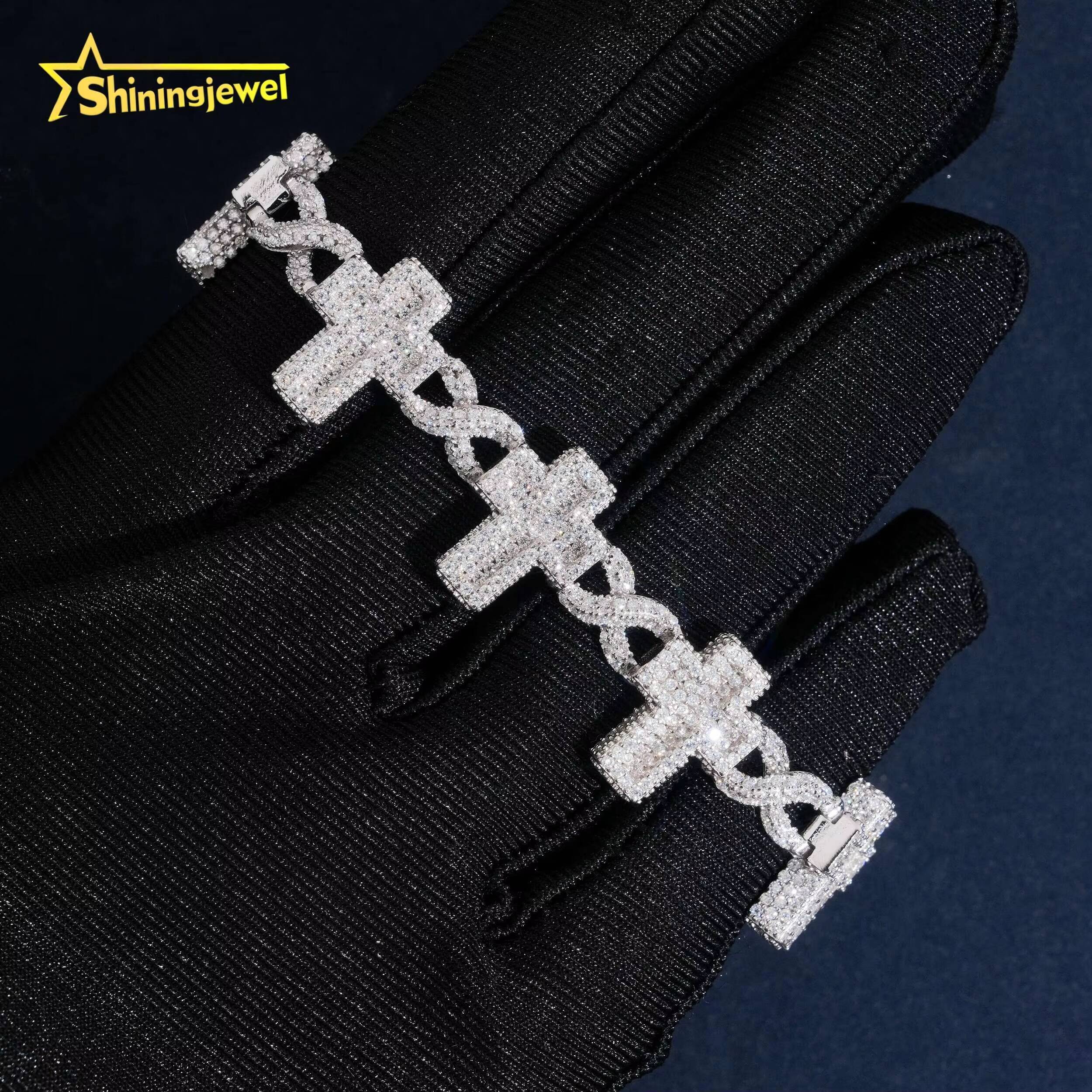 16mm Cross Bracelet Iced Out VVS Moissanite 925 Silver Fine Hip Hop Moissanite Jewelry Miami Cuban Link Chain Diamond Bracelet Designer's style