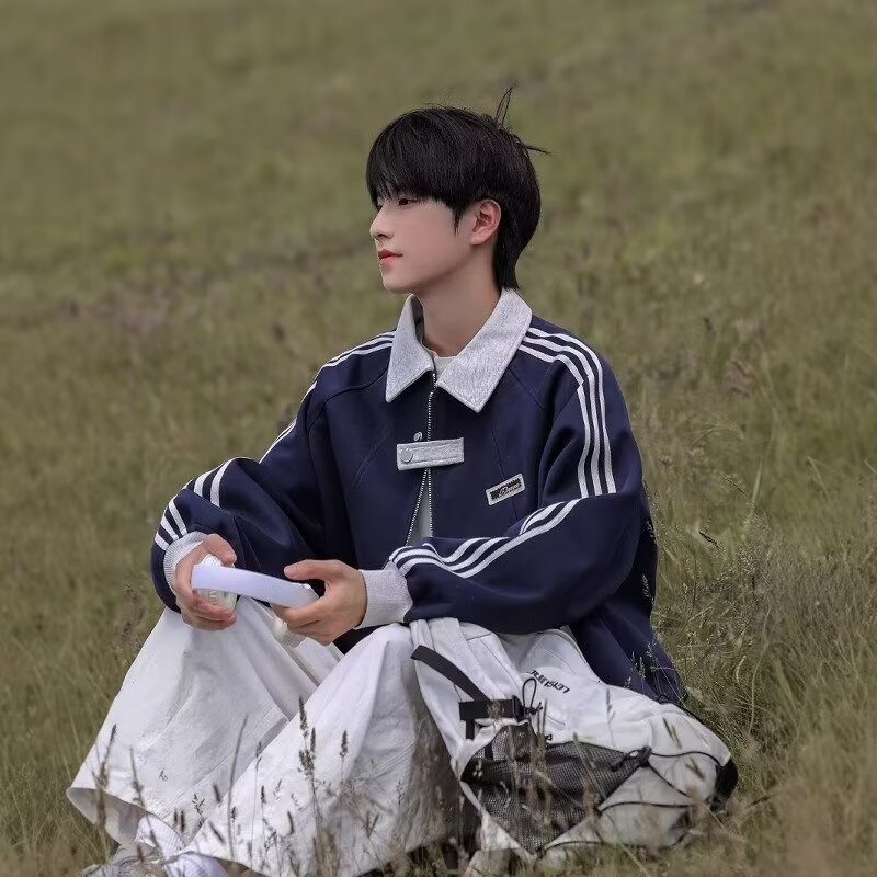 Three Stripes Color Block Turn-down Collar Sweatshirt Men's 2025 Spring Autumn New American Style Designer Coat Trendy Loose Casual Jacket