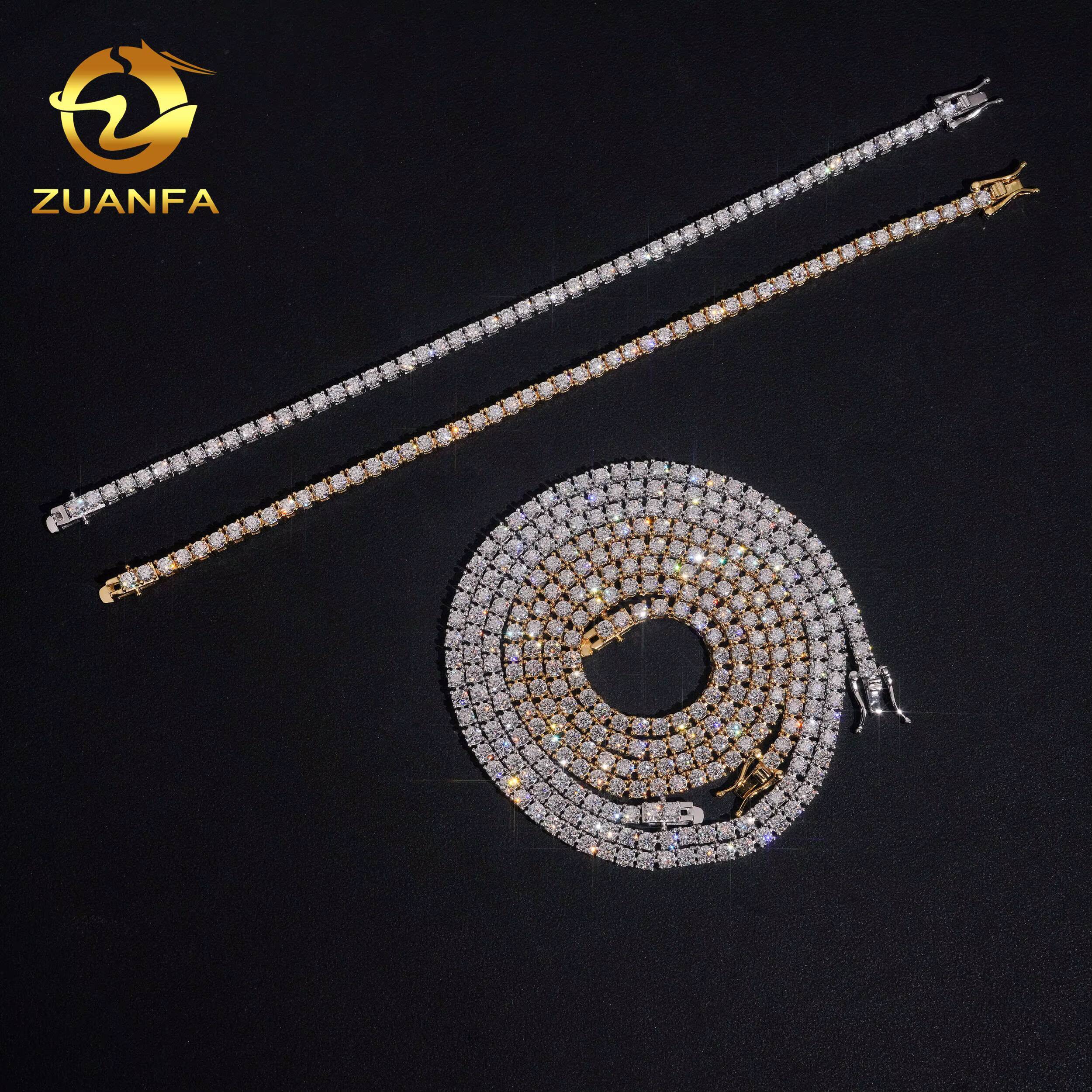 Ship in USA Warehouse Stock 3mm 925 Solid Silver Hip Hop Iced Out VVS1 Moissanite Diamond Cluster Tennis ChainBracelet