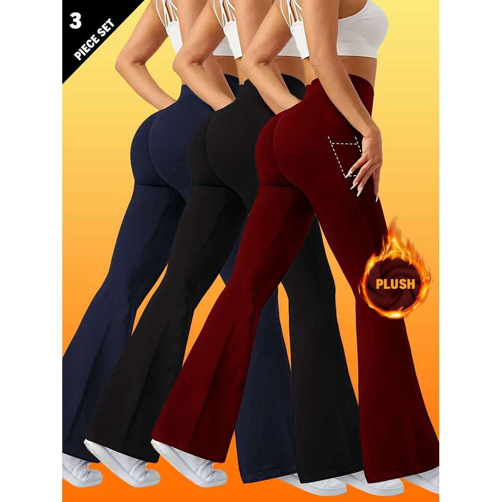 1XL-4XL Large Size Autumn And Winter Plus Veet Thickened Two Side Pockets High Waist Abdomen Hip Lift Outdoor Sports Leisure 3 Pieces