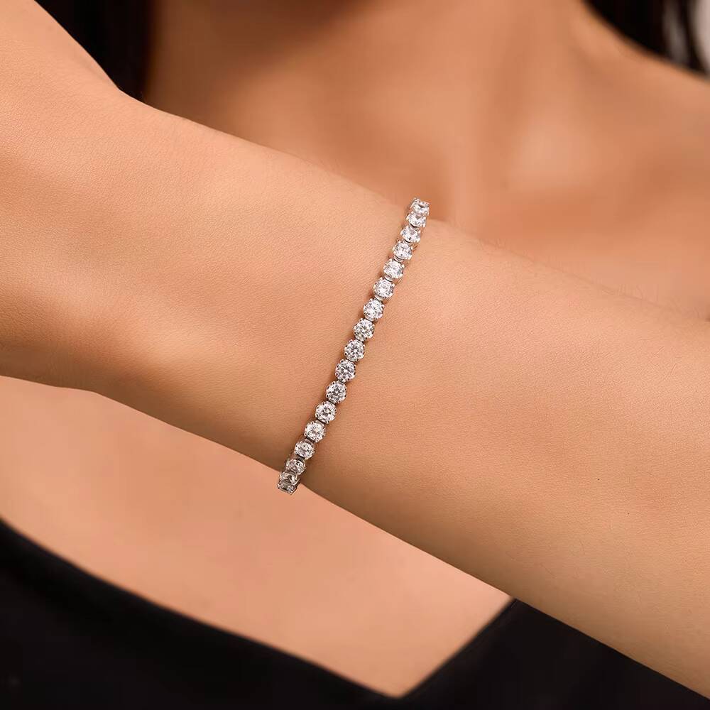 Anniversaries Girls Gift 925 Silver Moissanite Tennis Chain Elegant 18K Gold Plated Tennis Bracelet for Women Jewelry