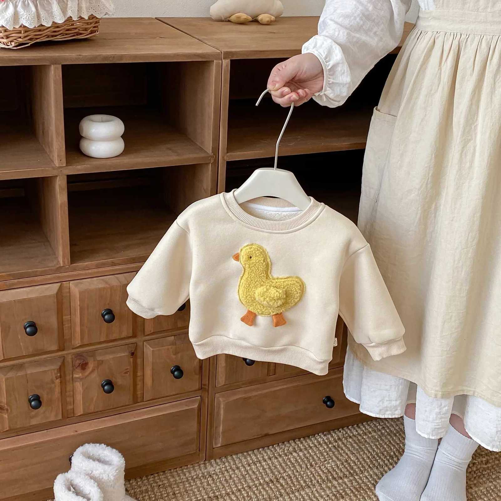 Kids Cartoon Duck Sweatshirt Unisex Long Sleeve Round Neck Top Cute Animal Themed Autumn Boys Girls HoodieT251030