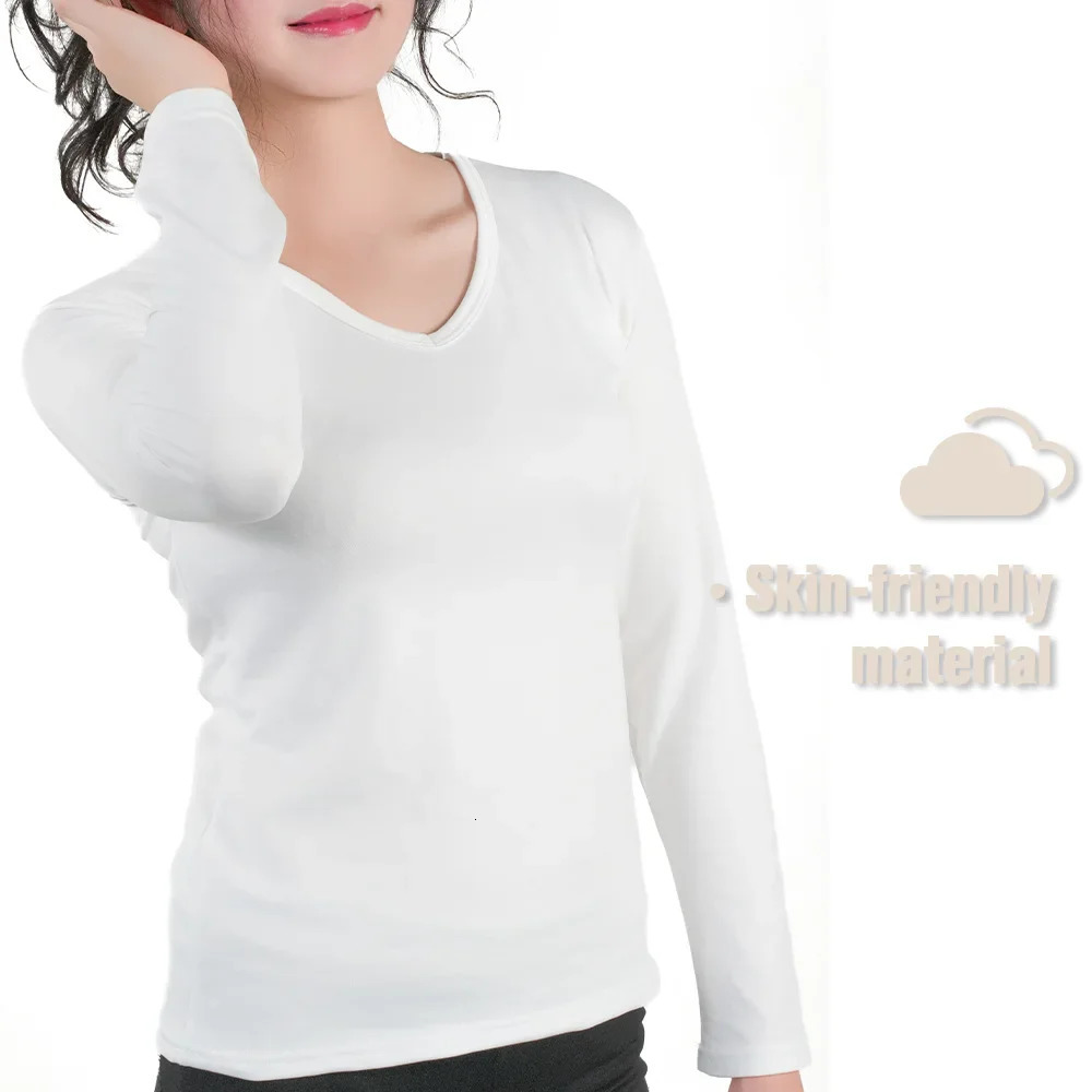 1pc Winter Thermal Underwear Tops Women O Neck Long Sleeve Clothes Bottom Top Black Slim Basic Heating V Neck Thermal T Shirt 251030