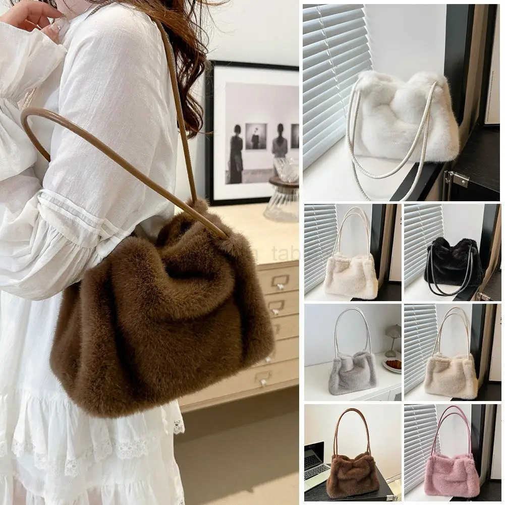7colors Faux Fur Tote Bag Womens Bucket Plush Luxury Design Ladies Handbags Soft Winter Crossbody Shoulder Bags M251030