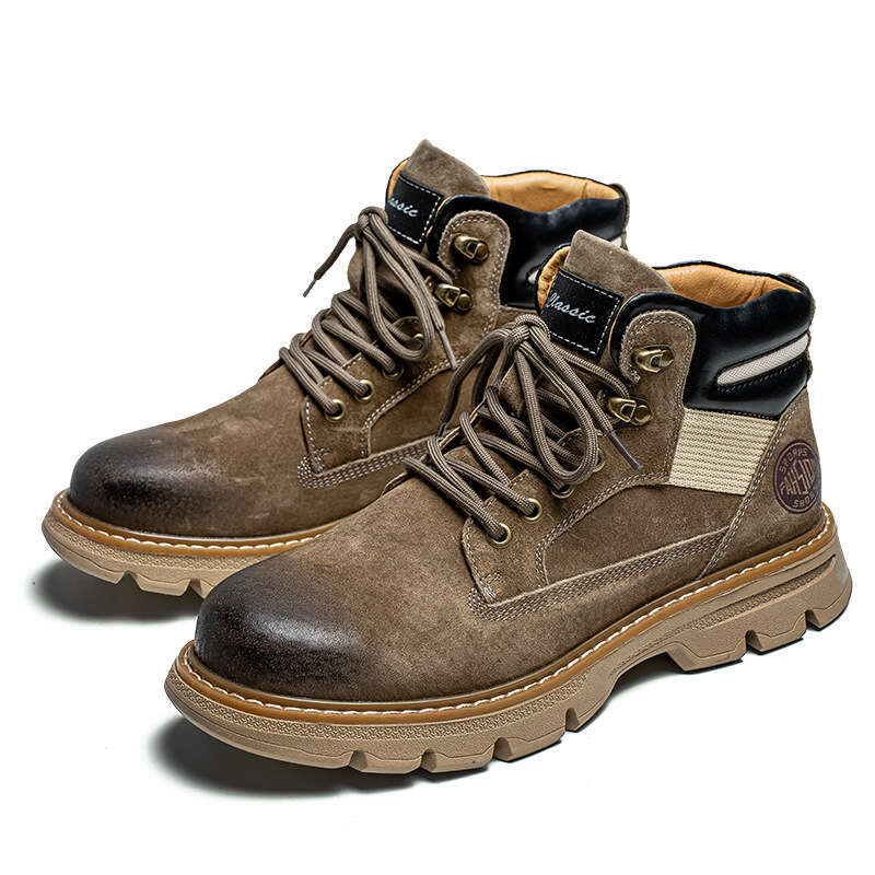 Top Layer Pigskin Martin Cargo Shoes Handcrafted Color Rubbed American Street Style Yellow Boots