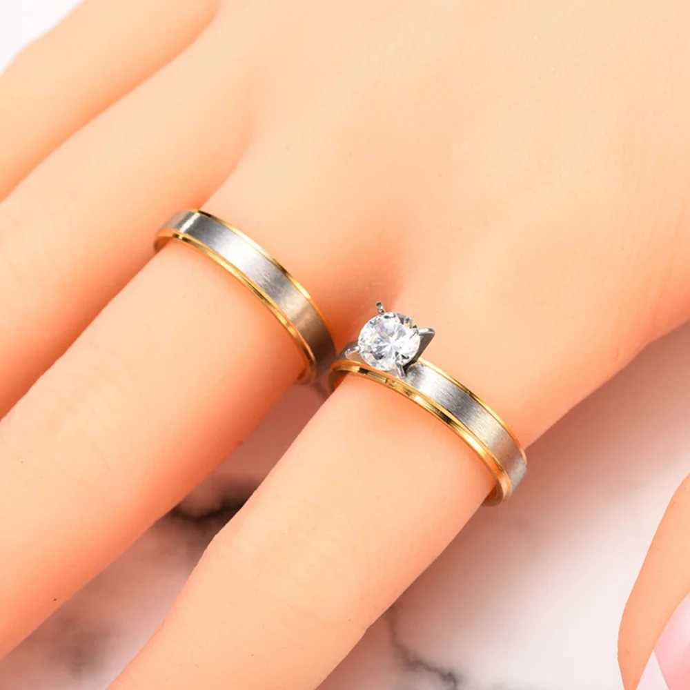 Fashion Matte 4Prong Zircon Stainless Steel Couple Rings Set For Women Men Engagement Ring Valentine Day Jewelry Gift Size 612W251030