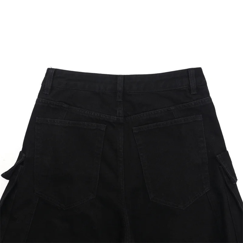 Womens jeans 2025 Winter low waisted slim fit wide leg pants pure cotton womens pants Retro ripped cargo pants Denim pants 251029