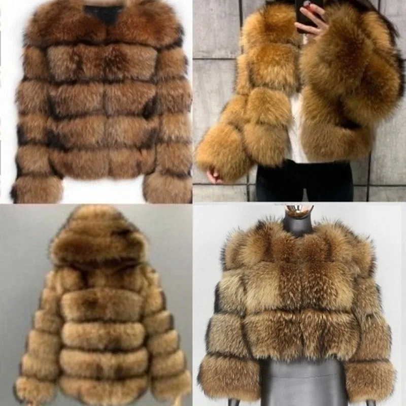 Women Fake Raccoon Fur Coat Ladies Winter Thick Warm Furry Faux Fur Fox Jackets Coats Patchwork Outerwear casaco feminina frio 251029