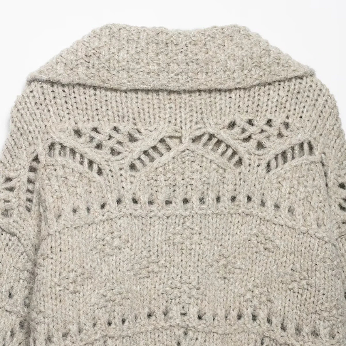 Woman Pointelle Chunky Knitted Cardigan Loose Singlebreasted Lapel Long Sleeves Solid Color Sweater Jacket Early Autumn Top 251029