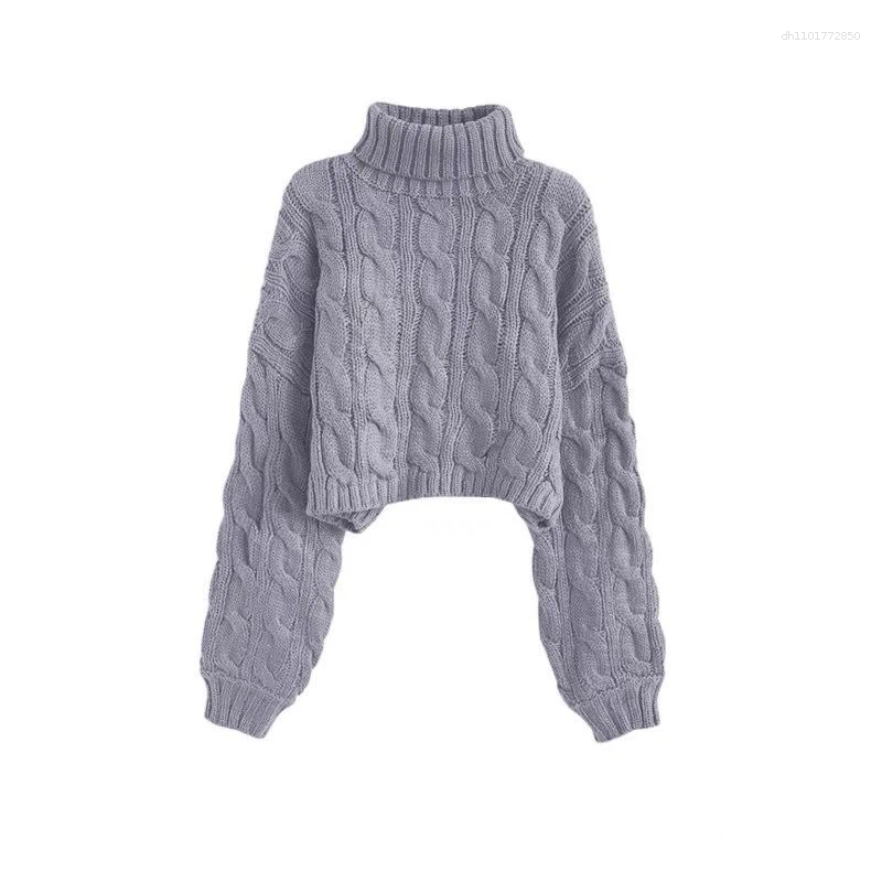 Women's Sweaters High-neck Pullover Short Twist Sweater For Women In Autumn And Winter Lazy Style Loose Thickened Knitted Outside Wear XQ293