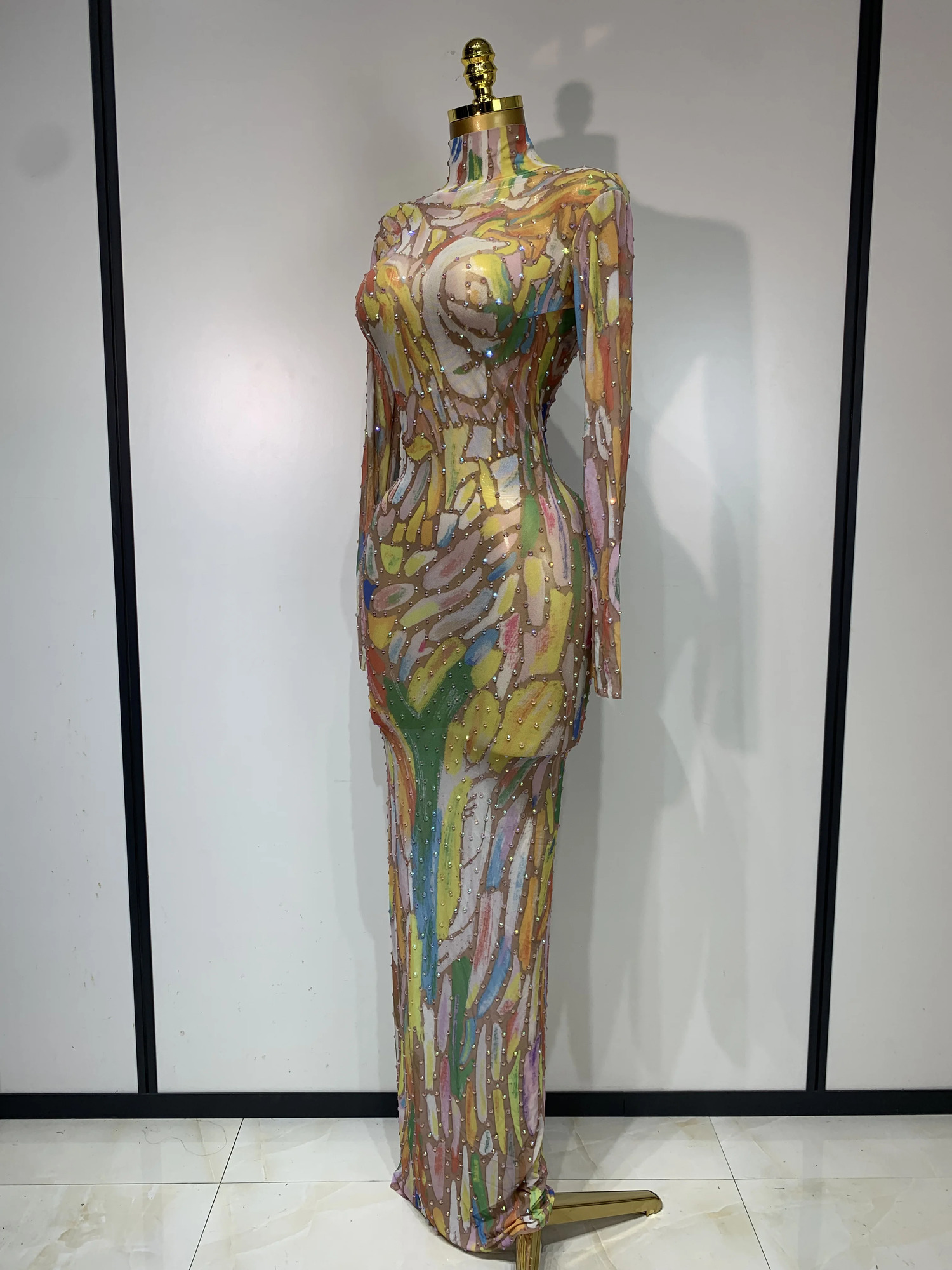 Sparkly Rhinestone Stretchy Mesh See Through Jumpsuit Women Performance Dancer Costume Rompers Party Nightclub Stage Outfit 251027