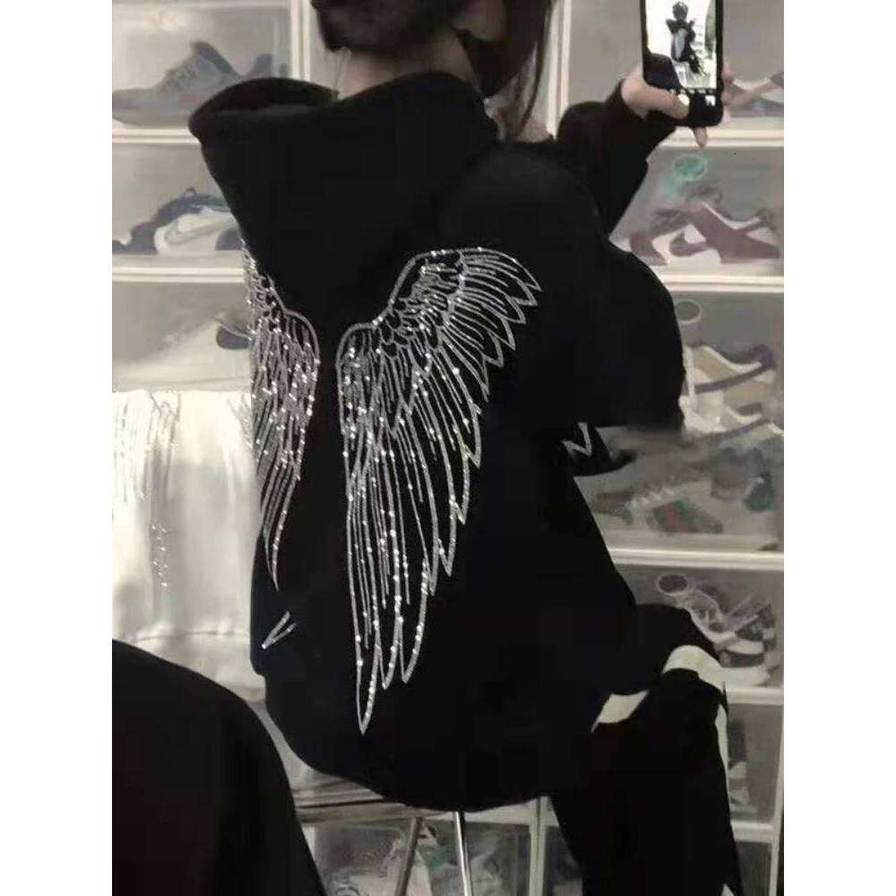 Warm Loose Baggy Sequin Rhinestone Hoodies Autumn And Winter Black Female Top Thick Cold Glitter Women's Hooded Sweatshirts Xxl