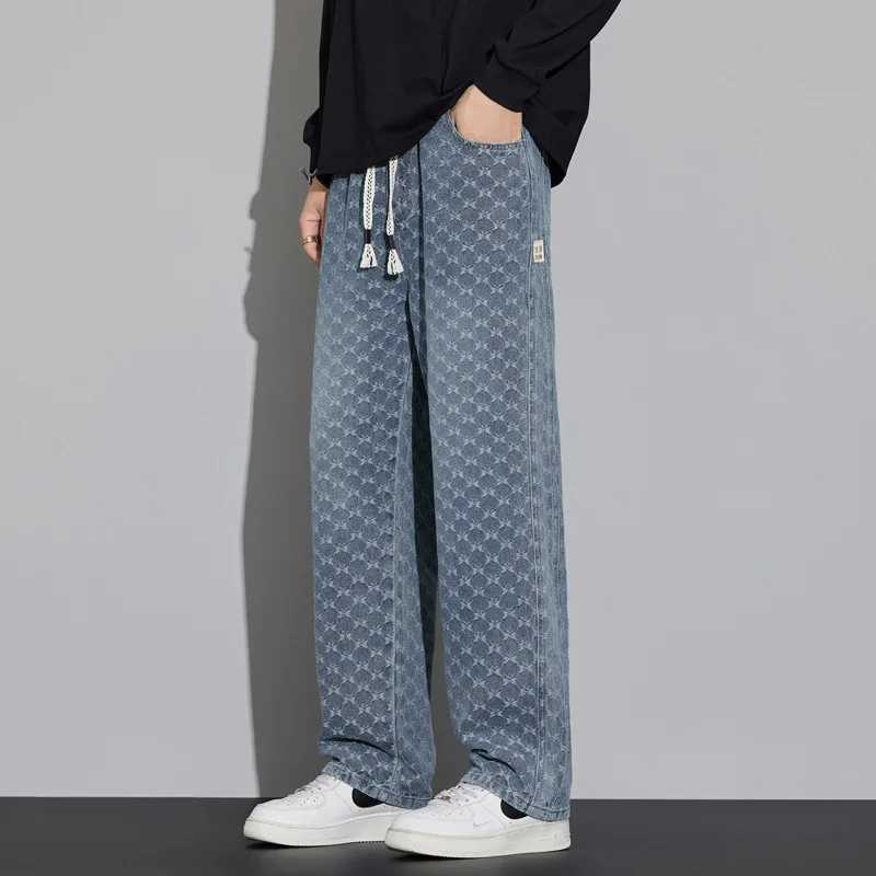 Autumn and Winter Texture Casual Jeans for Men 2025 New Style Loose and Versatile Straight Drawstring Wide Leg Jeans for Men J251030