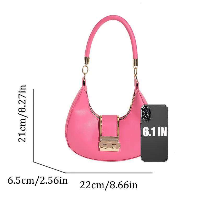 Women's Fashion Solid Color Shoulder Bag Lightweight PU with Comfortable Handheld Metal Buckle Sleek Handbag for Daily Use