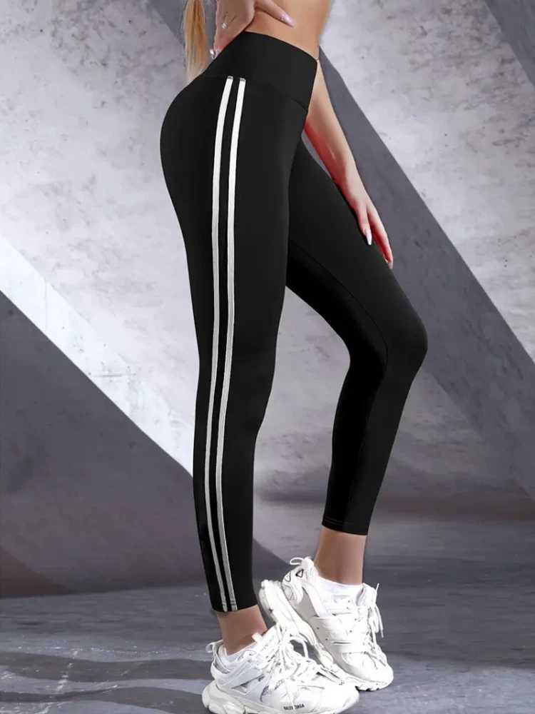 Womens HighWaisted Slim Fit Athletic Leggings with Side Stripes Casual Sports Pants for Everyday Fitness Crop Running Tights J251030