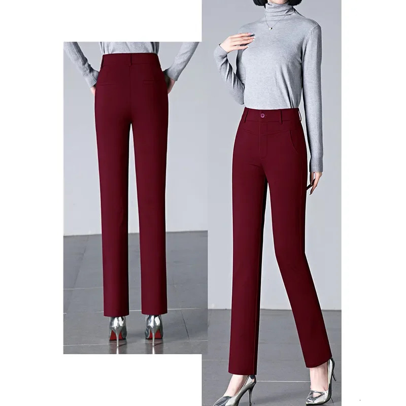2025 Womens Slim Fit Pants Fashion Stretch Trousers Red Dark Blue Khaki Pant Asian Size 2732 251015