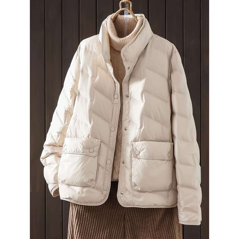 Women S Coat Women S Winter Coat Beige Cold Weather Jacket Front Button Closure Side Pockets Hine Washable Outerwear For Everyday Formal Events