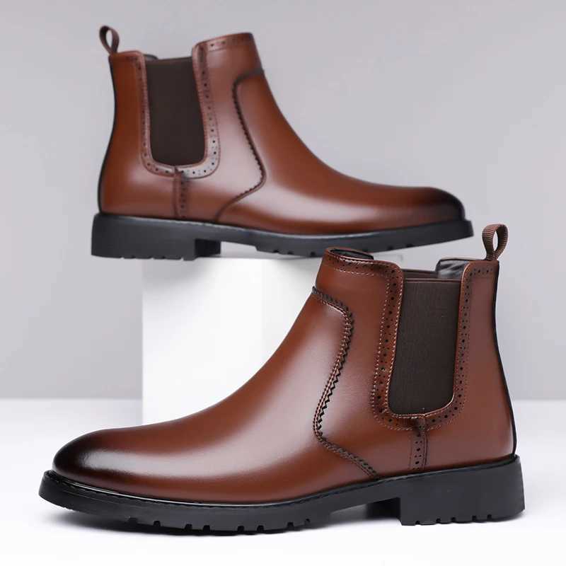 Fall Mens Fashionable Casual Leather Boots Slipon Short Boots with Antislip and Wearresistant Features Chelsea Boots Z251029