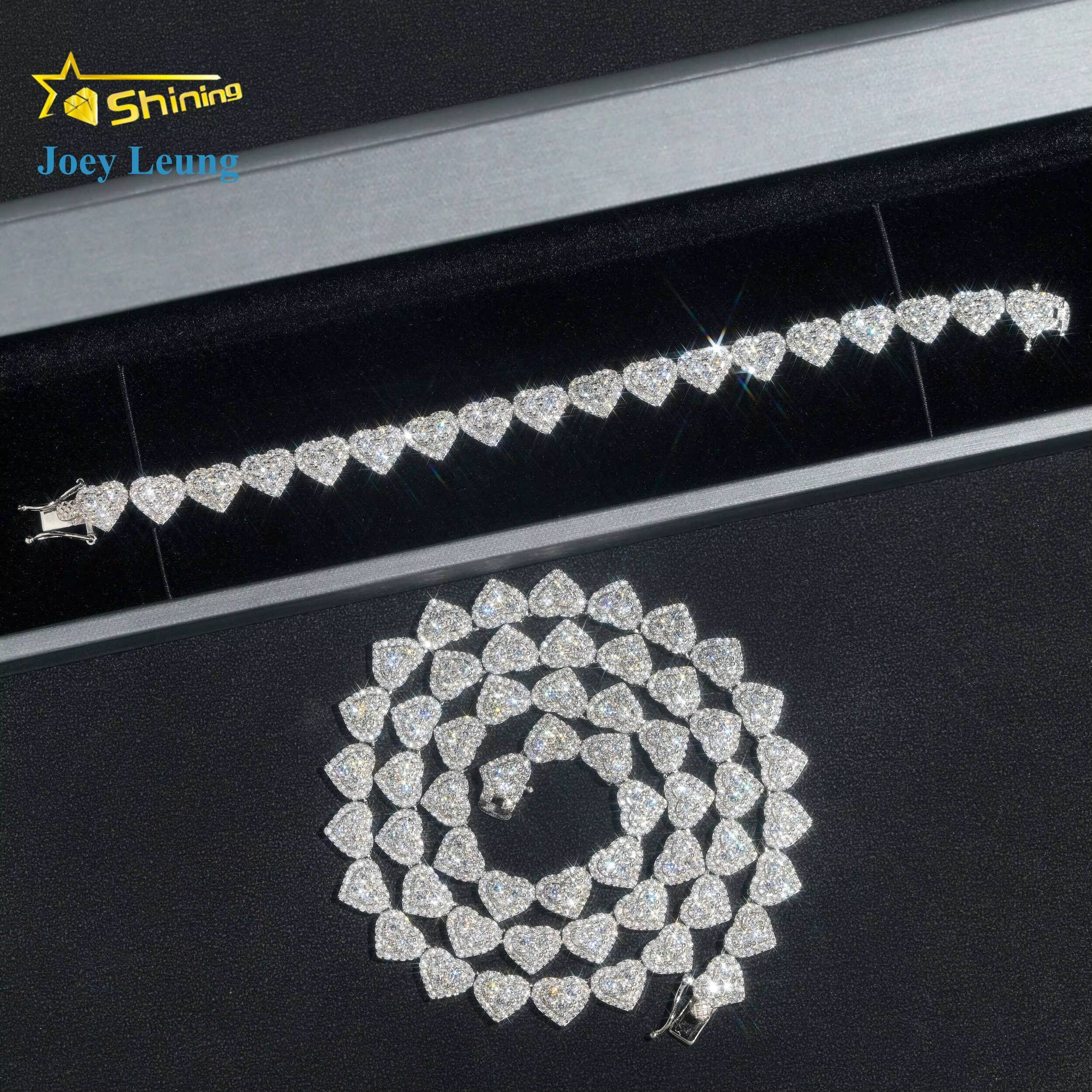 Custom Heart Design Solid Silver 925 Hip Hop Iced Cuban Link Bracelet 8mm VVS Moissanite Diamond Womens Fine Jewelry Necklace