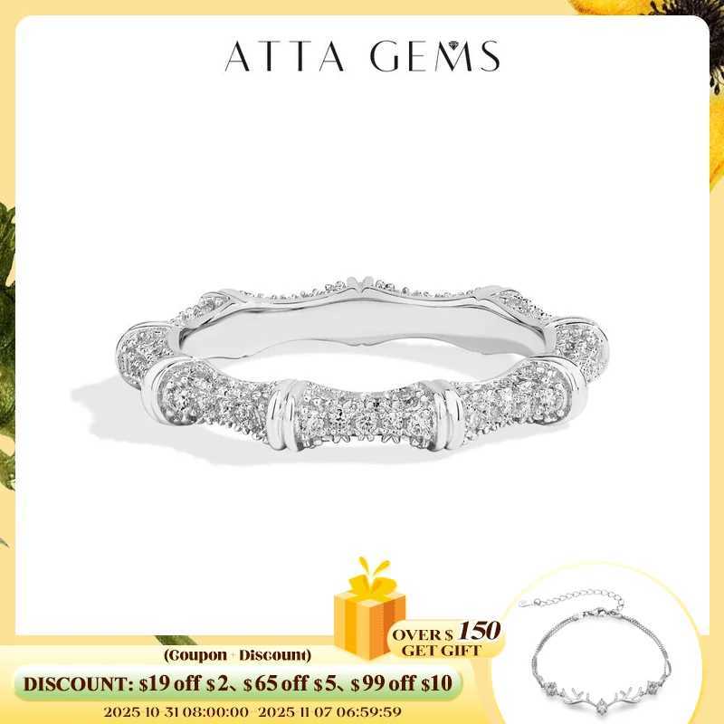 ATTAGEMS Sparkling Moissanite Ring Bamboo Design 925 Sterling Silver Women Rings Peace Good Luck for Birthday Party Gift JewelryW251030