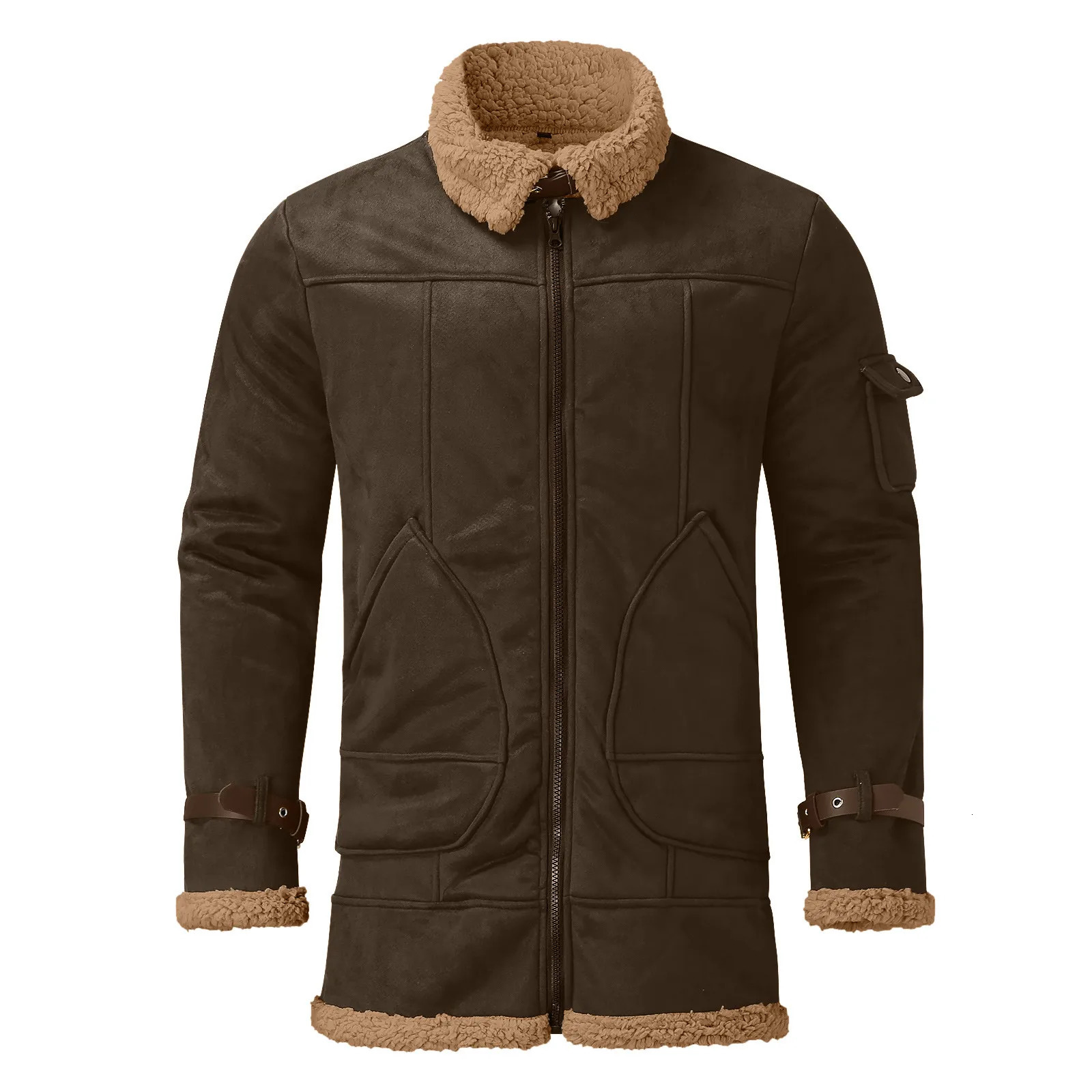 Men Plus Size Winter Scrub Leather Jackets Long Sleeve Fleece Lined Leather Jacket Vintage Thicken Padded Windbreaker Outwears 251023