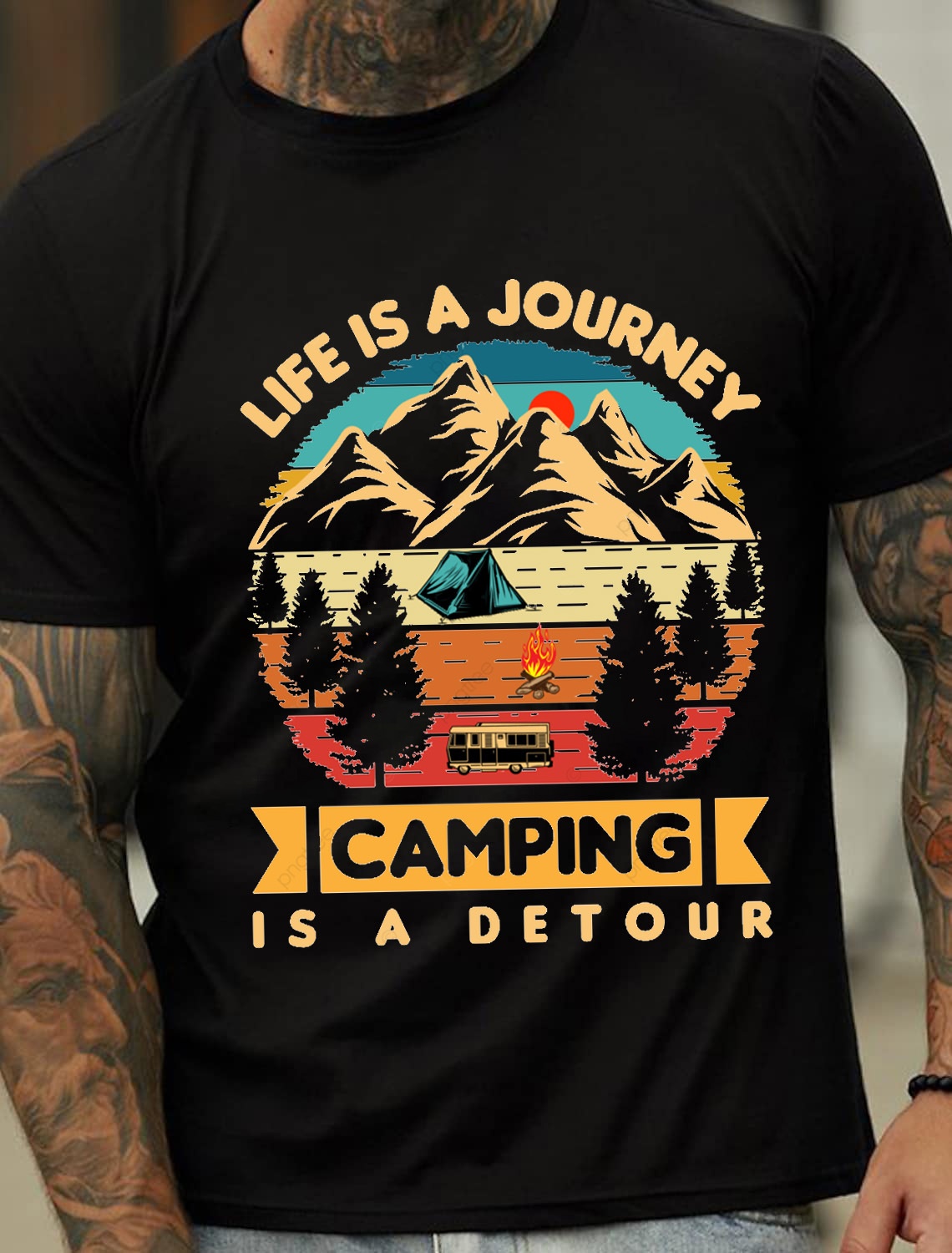 European & American Oversized Camping T-Shirt Series: Stylish Men's Cotton Summer T-Shirt - TT7092