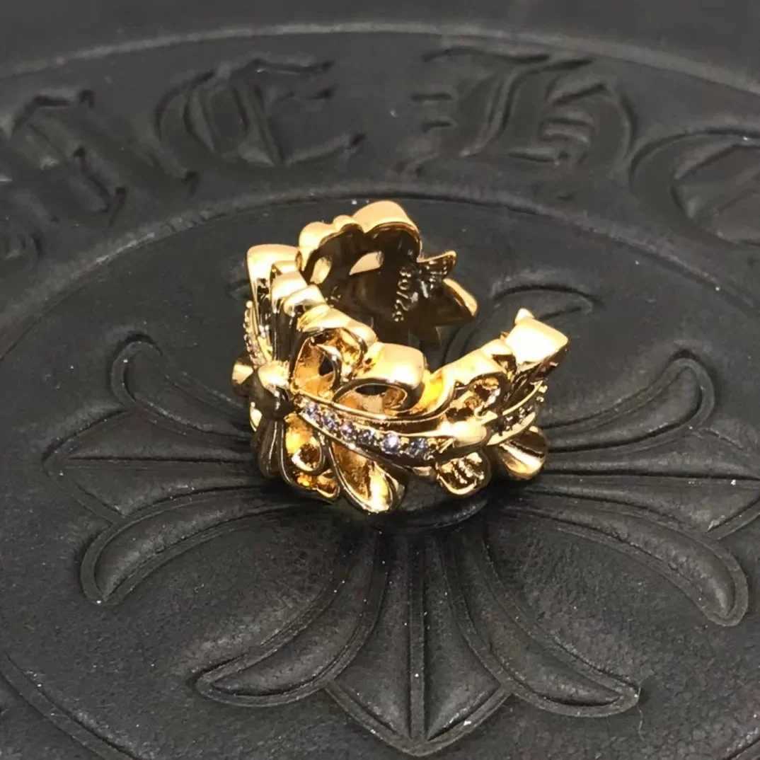 2025 hot selling ring Thai silver plated with 22K diamond inlaid open cross flower cross does not fade niche highend feelW251030