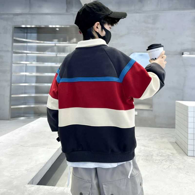 Spring Autumn Children Striped Polo Sweatshirt for Teenage Boys Casual Turn Down Collar Sweatshirt Kids Fashion Cotton OutfitT251030