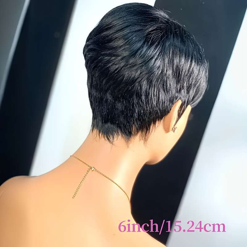 Women's Human Hair Wig - Bury Deep Red 150% Density High Volume Straight Pixie Cut With Neat Bangs Rose Net Cap Secure Fit Everyday Formal Events