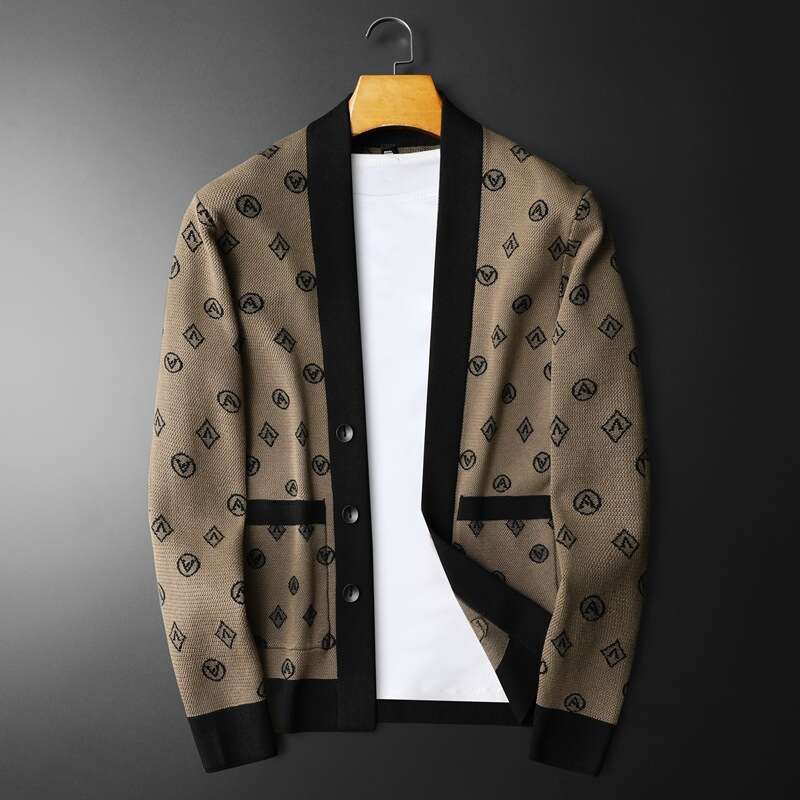 Premium Luxury 2024 Autumn/Winter V-neck Exquisite Embroidered Embossed Men's Cardigan Casual Warm Knitted Sweater Cardigan