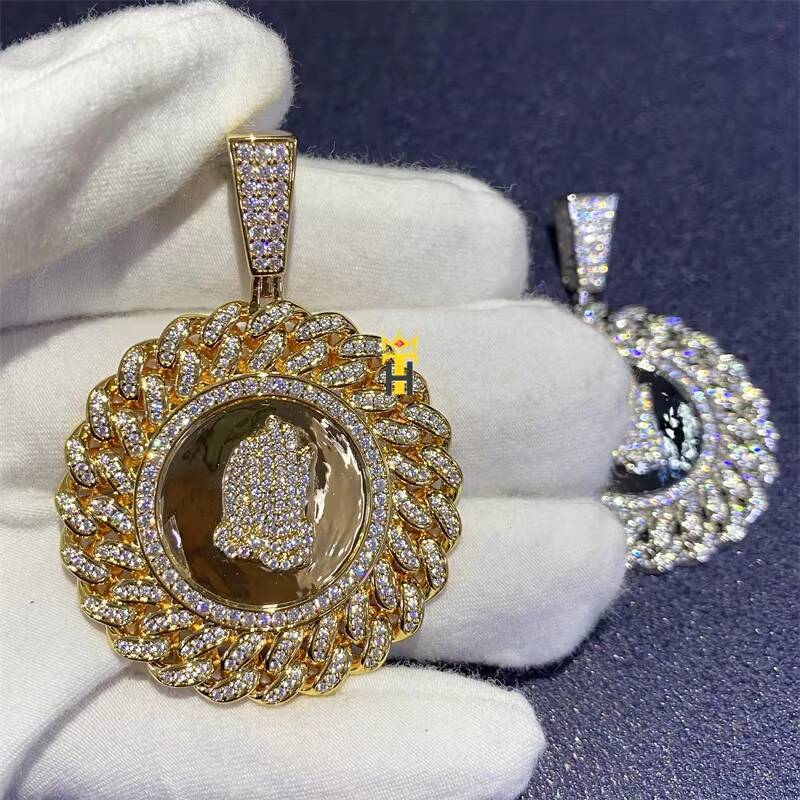 Hip Hop Gold Plated Iced Out Mens Gold Silver Fashion Jewelry Cuban Edge Jesus Praying Hands Round Pendant
