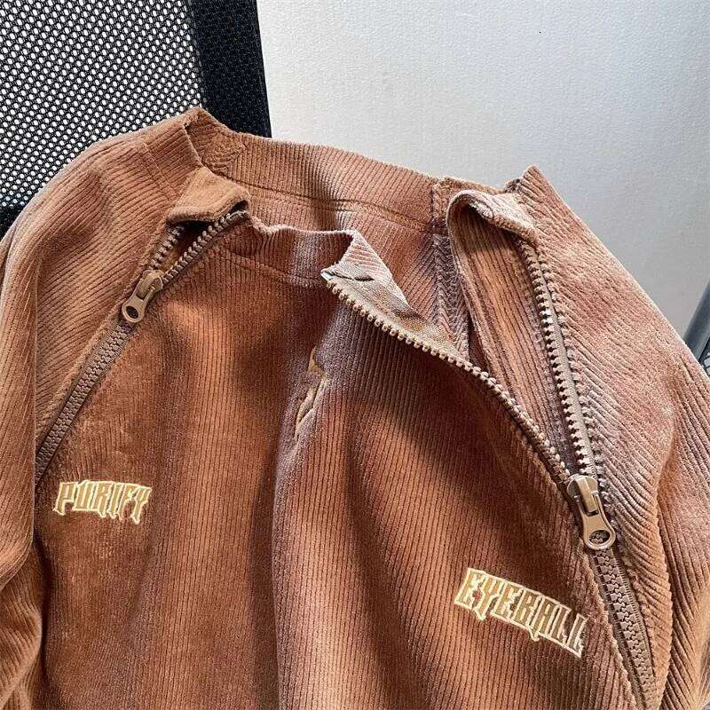 Gmiixder American High Street Lamp Corduroy Zippered Hoodie Men Women Autumn Winter Hiphop Heavyweight Thickened Workwear Jacket