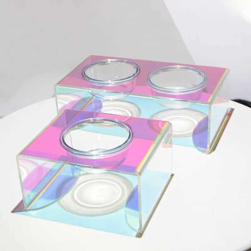 Pet Supplies Pet New Laser Dazzling Dining Table Acrylic Cat Dining Table Bowl Rack Dog Bowl Dinner Rack J251113