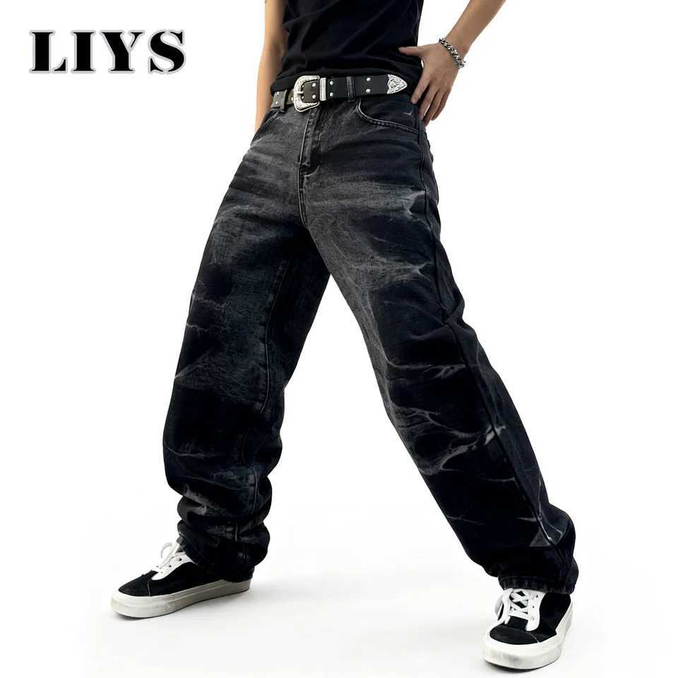 Autumn Mens Black Personalized Straight Leg Retro Jeans American Street Splashed Ink Loose Unisex Denim Pants Trendy Trousers J2510301