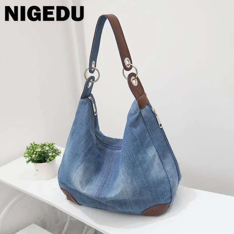 Denim Women Shoulder Bag large capacity Female hobos handbag Design Casual big Totes blue ladies hand Canvas Crossbody bags