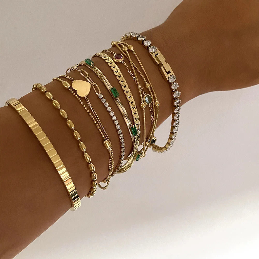 on Stainless Steel Stacked Love Pendant Bracelet Set with Cubic Zirconia Simple n European and American Fashion Handma 251030