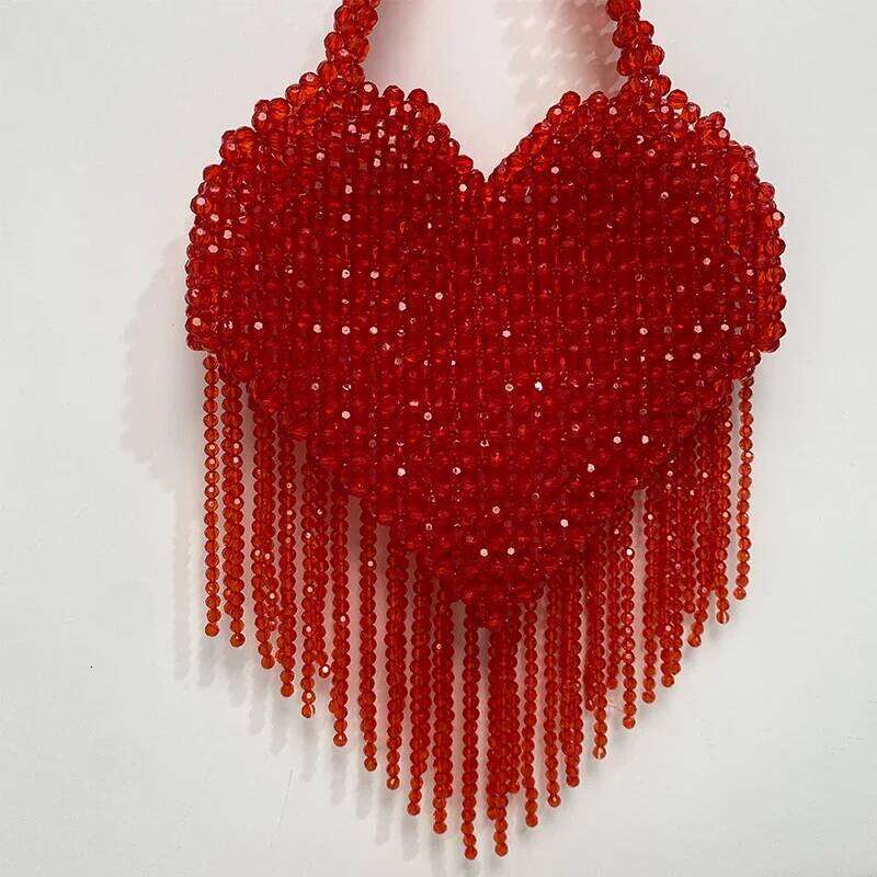 Love Pattern Tassels Purses Women Handbags Designer 2023 Top-Handle Vacation Beach Party Dinner Weeding Beaded Ladies