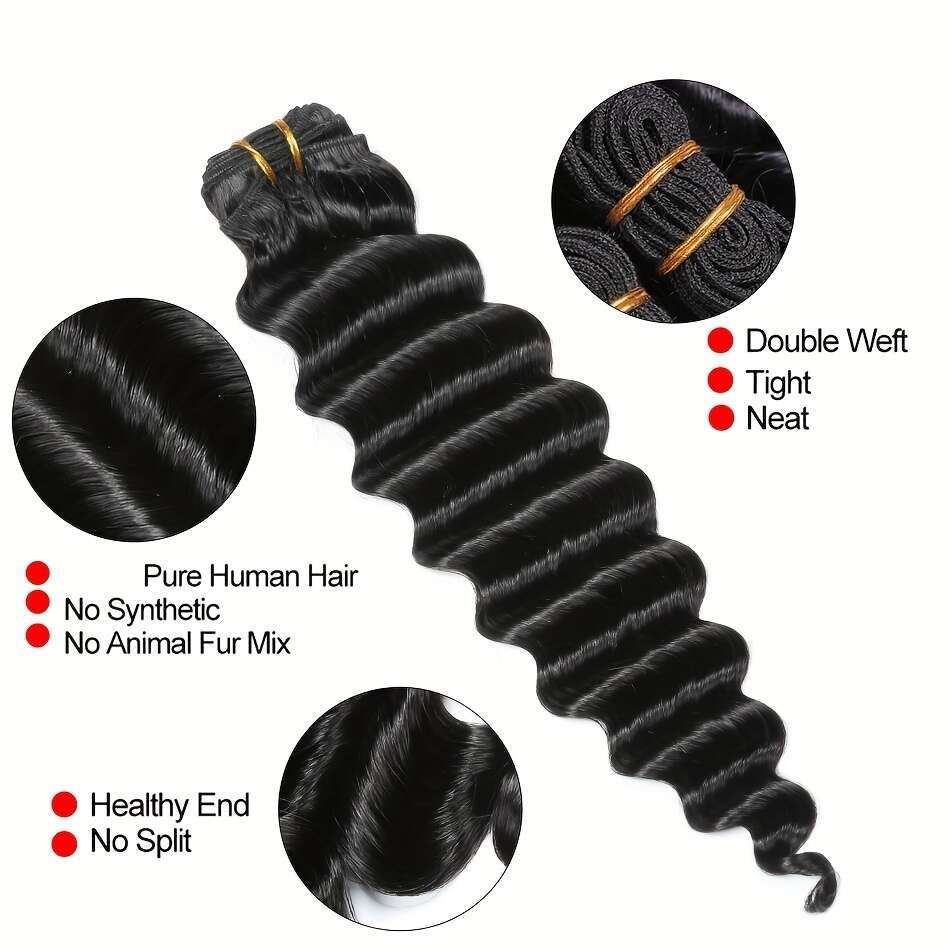 3 Bundles Human Hair Extensions With 4X4 Transparent Lace Closure - Free Part, Natural Black, Long Curly Style, Versatile For All Ethnicities, Ethnic 