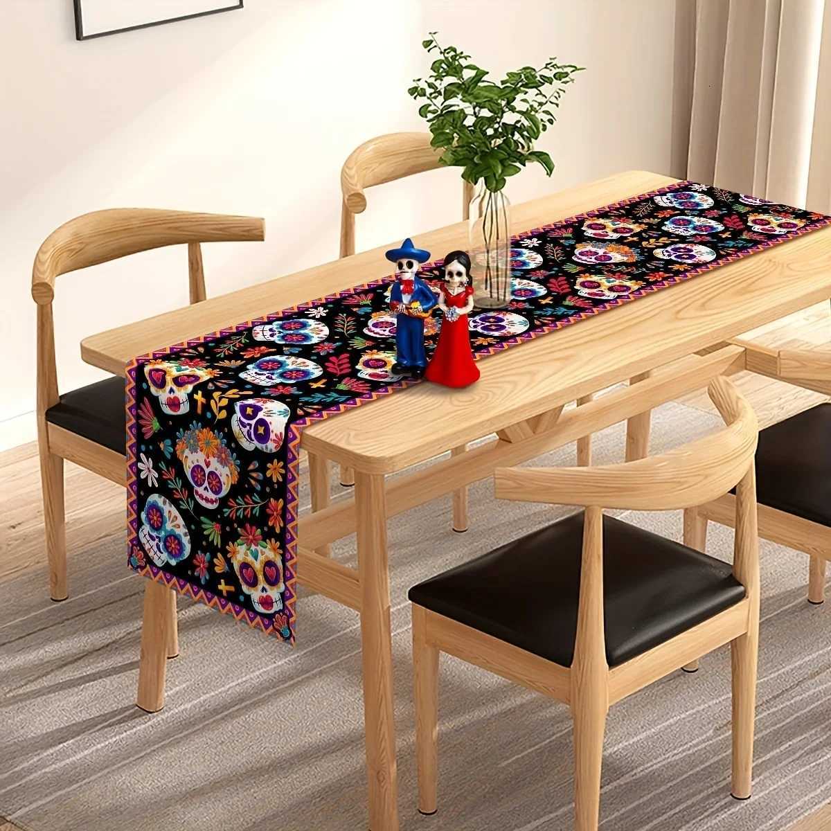 1Set Halloween Decoration Table Runner Tablecloth Mexican Day of The Dead Skull Ghost Table Runner Halloween Table Accessories C251030